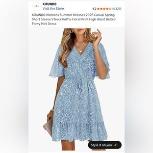 Light Blue Floral Wrap-Style Mini Dress